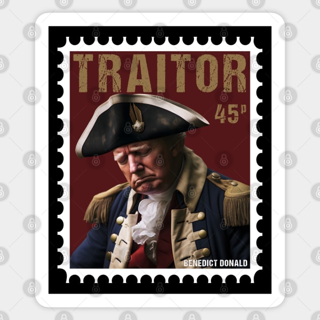 Traitor Trump Crying - Vintage Benedict Arnold Stamp Style Sticker by EthosWear